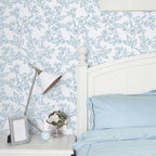 Ismoon Vintage Floral Peel and Stick Wallpaper White and Blue Wallpapaer - Image 3