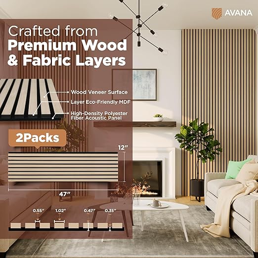 Avana Acoustic Wood Wall Panels – 47.2 X 12.6 White Oak Acoustic Panels 2 PCs – - Image 4