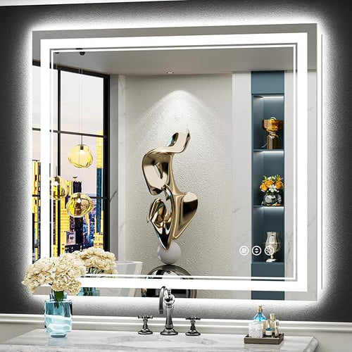40x38 LED Bathroom Mirror with Lights, Backlit and Front Lit Anti-Fog Lighted by Awandee