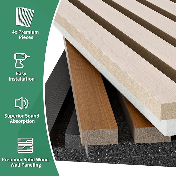 Wood Slat Acoustic Panels, 4 Pack 94" x 8"/ 240 x20cm Wood Wall Panels - Image 7