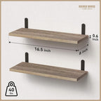 RICHER HOUSE Rustic Wood Shelves Set of 2, Farmhouse Style Floating Shelf - Image 3