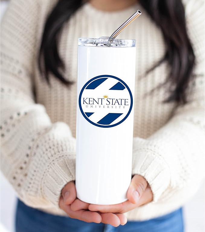 Kent State University Skinny Tumbler, Water Tumbler, Stainless Steel Tumbler, Tumbler Cup, Tumbler with Straw and Lid, Double Wall, Stainless Tumbler (Kent State University #18)