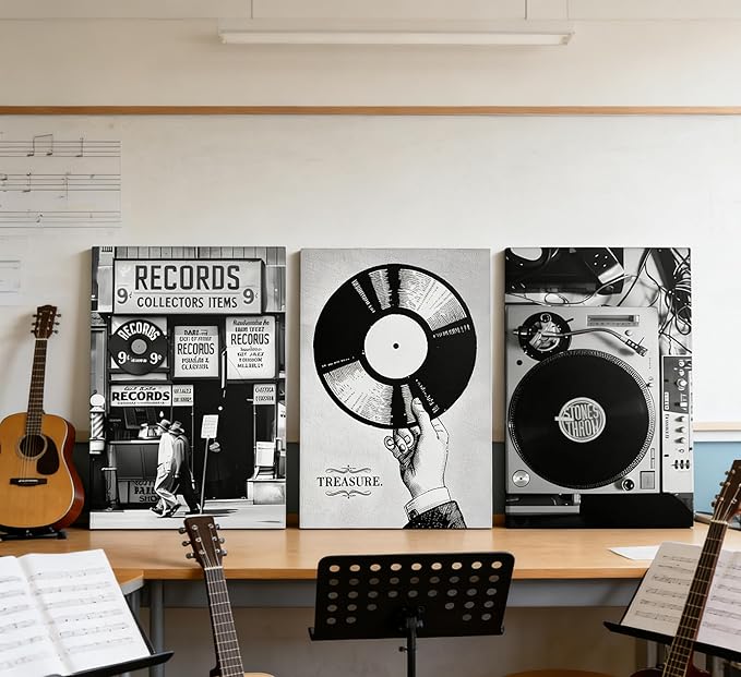 Vintage Music Canvas Wall Art Fashion Black And White Photography Preppy Vinyl - Image 4