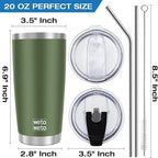 WETOWETO 20oz Insulated Stainless Steel Tumbler, Coffee Tumbler with 2 Lids and 2 Straws, Double Wall Vacuum Travel Coffee Mug, Powder Coated Leak-Proof Cup for Travel (Army Green, 1 Pack)