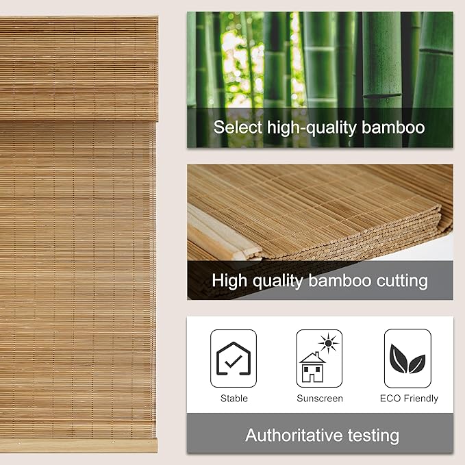 LazBlinds Cordless Bamboo Roman Shades, Custom Light Filtering Window Treatment - Image 3