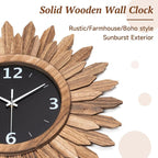 Honiway Large Wall Clock Battery Operated 21 in Rustic Wood Boho Sunburst - Image 6