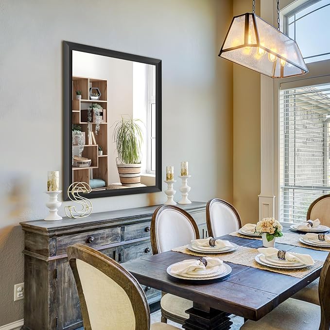Amorho Black Bathroom Mirror, 40x30 Inch Thick Metal Framed Wall Mirrors - Image 5