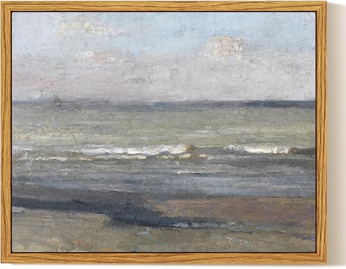 InSimSea Framed Canvas Wall Art, Vintage Coastal Landscape Painting, Rustic by InSimSeaArt