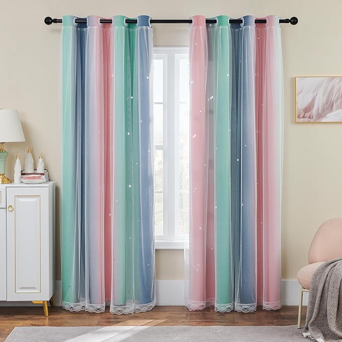 XiDi Pink Grey Girls Curtains for Bedroom, Childs Room Wall Decor Curtain by Addsomecolortolife