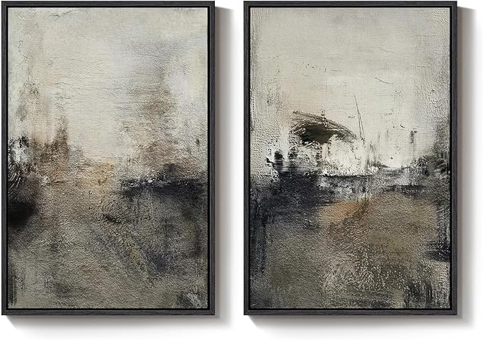Large Framed Neutral Abstract Wall Art Set of 2 - Image 9
