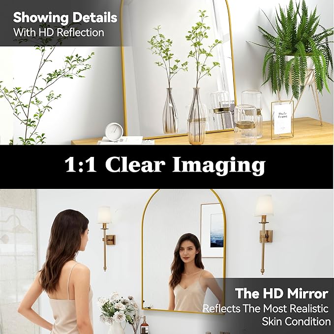 SCWF-GZ 24x36 Arch Mirror Rectangle Full Length Wall Mounted Hanging or Against - Image 4