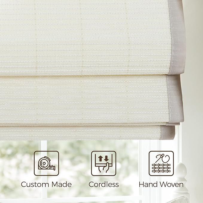 TWOPAGES Natural Woven Motorized Roman Shades, Custom Cordless Light Filtering - Image 5