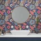 Boho Wallpaper Peel and Stick, Vintage Blue Pink Floral Contact Paper, Retro - Image 4