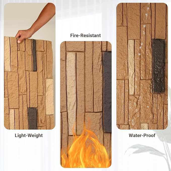 OUZUGIE 4 PCS Faux Stone Wall Panel 47.2’’ x 23.6’’ Interior Exterior Wall - Image 4