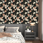 Pink White Rose Peony Wallpaper Peel and Stick Black Floral 17.5in x 118in - Image 2