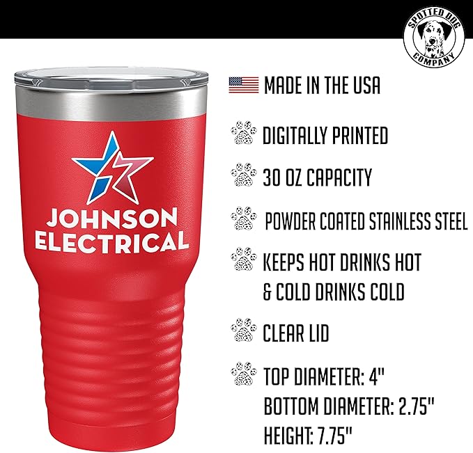 Personalized 30oz (17 Colors) Printed Insulated Stainless Steel Powder Coated Tumbler with Lid - Custom Bulk Promotional Items with your Logo - Bulk Company Small Business Party Favors (Red)