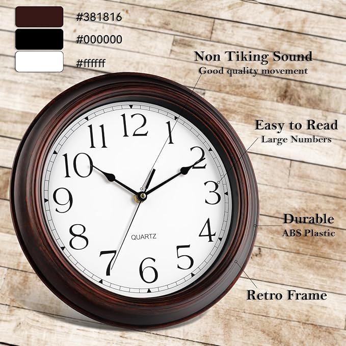 KECYET 14 Inch Wall Clocks Battery Operated Silent Non-Ticking Wall Clock - Image 4