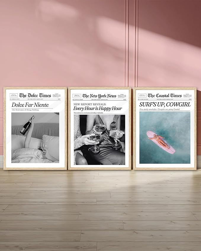 iHery Every Hour is Happy Hour Framed Trendy NewsPaper Wall Art, Natural OAK - Image 4