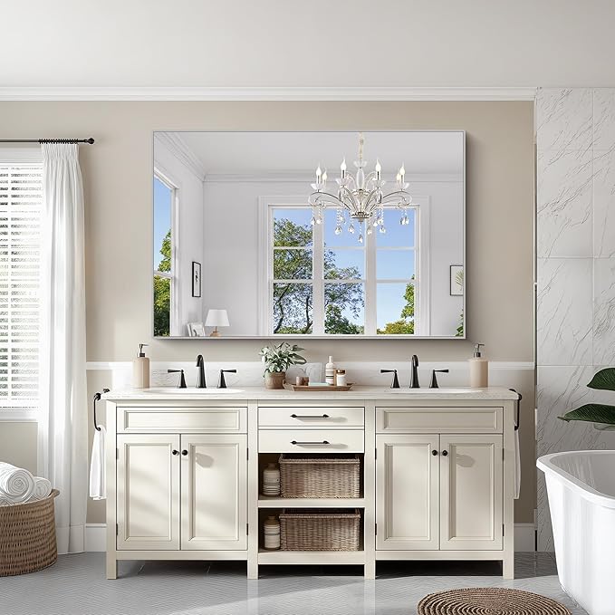 KOCUUY Silver Bathroom Mirror, HD Tempered Glass, Anti-Rust Brushed Silver Frame - Image 7