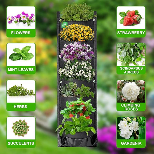 2 Packs Hanging Planter for Outdoor Plants, 7 Pocket Vertical Wall Planter - Image 2