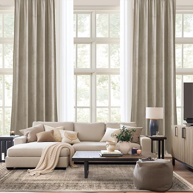 NICETOWN Camel Velvet Curtains 84 Inch Long 52 Wide, Room Darkening Drapes - Image 6