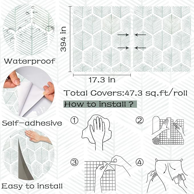 Modern Peel and Stick Wallpaper 17.3''×393'' Geometric Wallpaper Boho Contact - Image 3