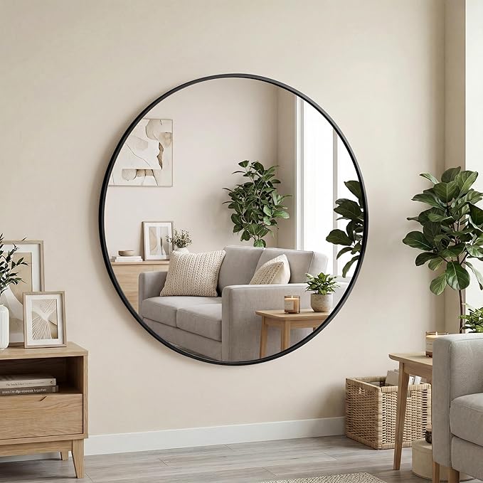 OLIXIS 24 Inch Black Round Bathroom Wall Mirror, Round Bathroom Mirrors by OLIXIS