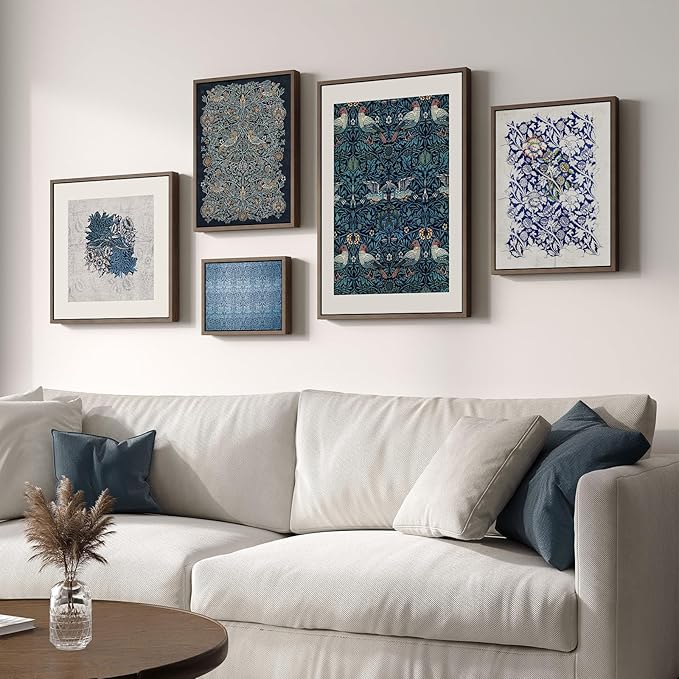 Framed William Morris Wall Art for Living Room, 5 Piece Large Vintage Blue - Image 2