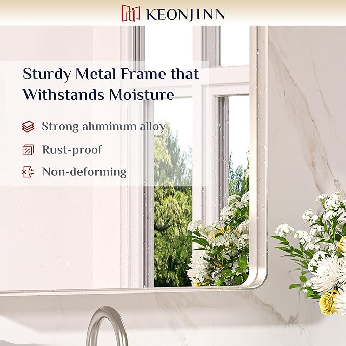 Keonjinn 28 x 36 Inch Brushed Nickel Bathroom Mirrors - Image 5