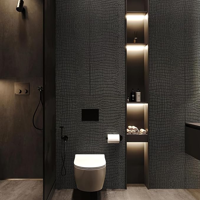 Zeeko Black Peel and Stick Wallpaper 17.3" x 394" Removable Crocodile Wallpaper - Image 2