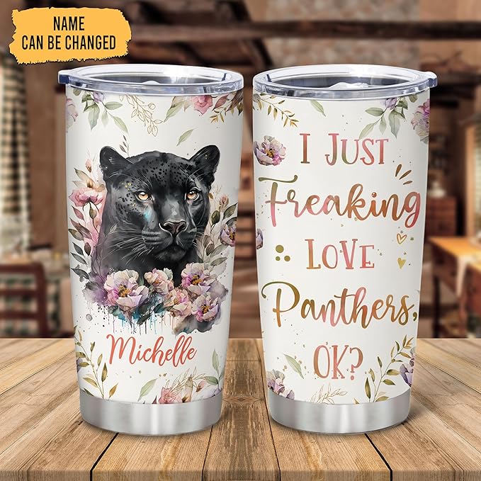 Hyturtle Personalized Panther Tumbler Cup Gifts For Women - Birthday Christmas Gifts For Panther Lovers - Panther Gifts - Animal Lover Gifts - Custom Name 20oz Stainless Steel Travel Tumbler
