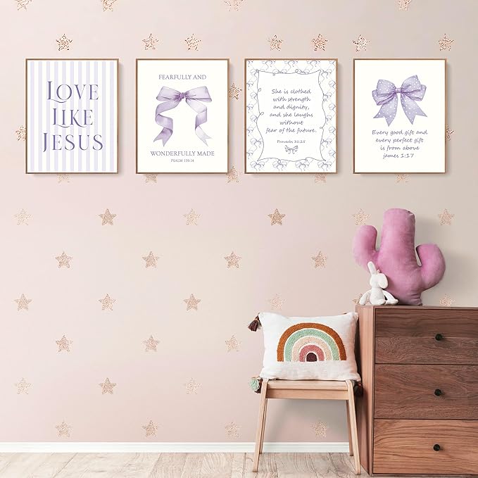 LARTSFRO Coquette Purple Bow Jesus Wall Art Decor Posters, Inspirational Bible - Image 3