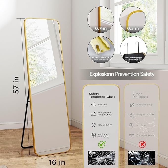 SCWF-GZ 57x16 Door Hanging Full Length Mirror, Floor Stand Wall Mounted Metal - Image 3