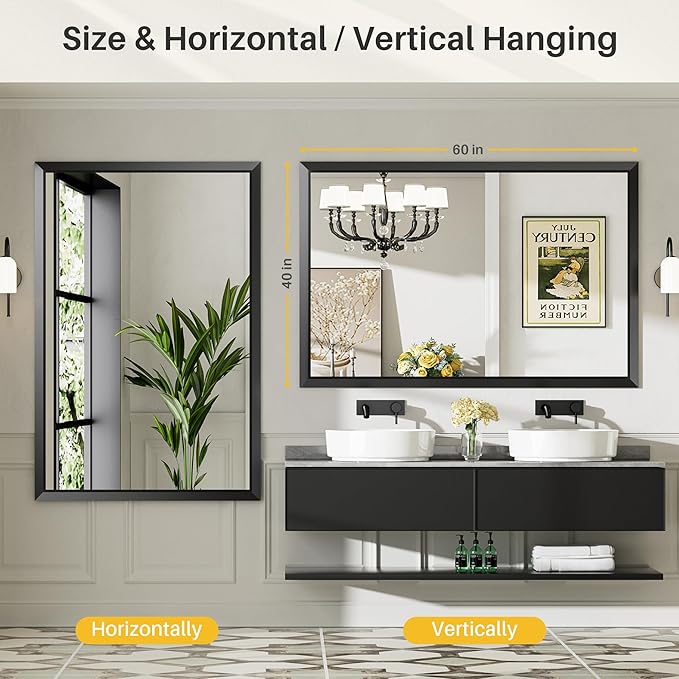 Briivue 60x40 Inch Black Bathroom Mirror - Image 6
