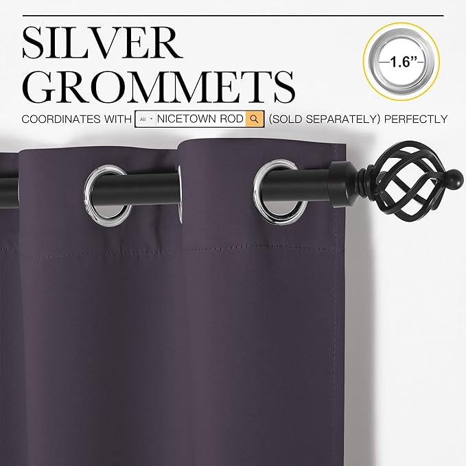 NICETOWN Greyish Purple Blackout Curtains 78 inches Length - Image 2