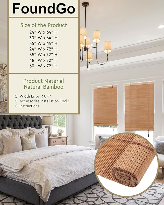FoundGo Retro Bamboo Blinds 72" W x 72" H Bamboo Roman Shades Light Filtering - Image 4
