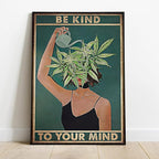 Framed Art Vintage Be Kind To Your Mind Poster Mental Health Quote Canvas Wall - Image 2