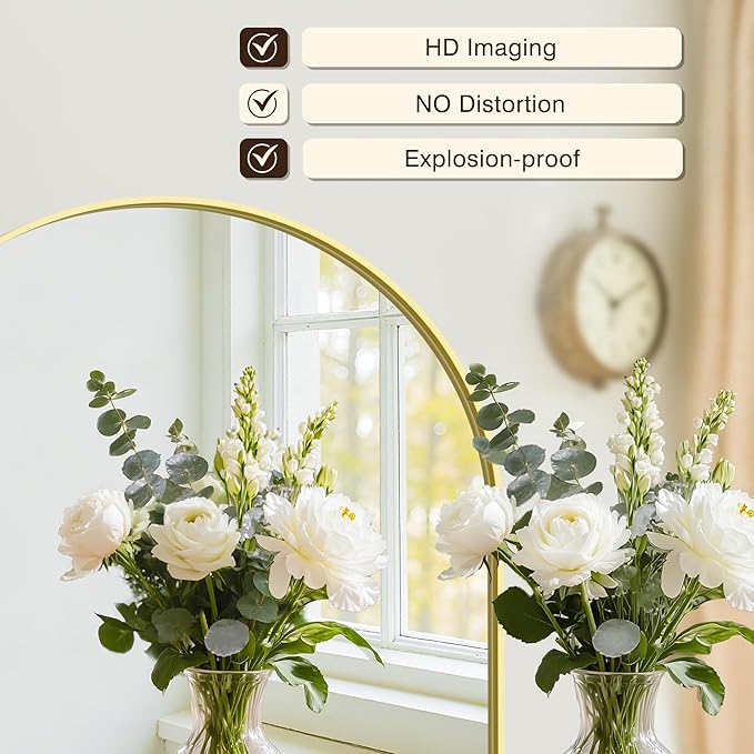 Vanity Bathroom Mirror for Wall, Arched Metal Frame for Bedroom, Living Room - Image 2