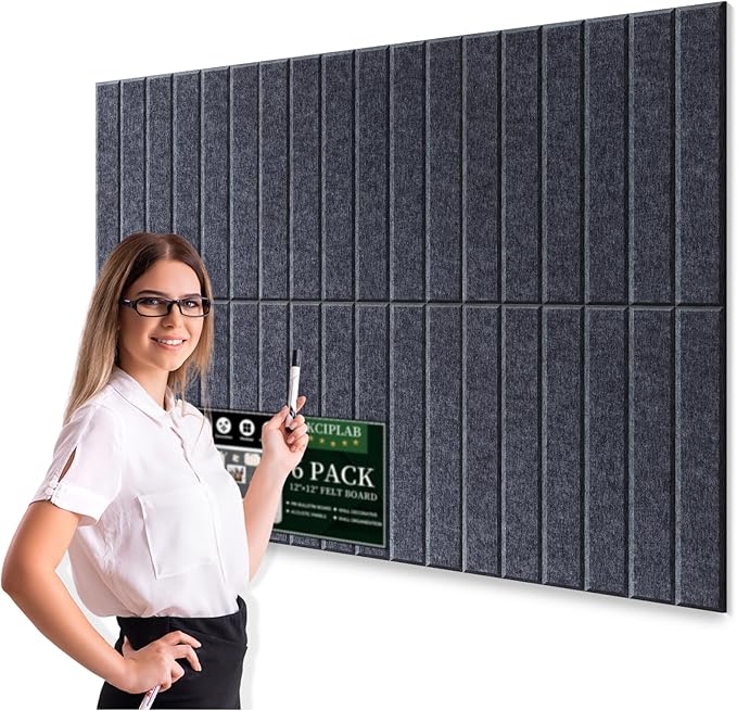 Large Cork Bulletin Board for Wall 36"x24", 6 Pack Felt Slat Wall Panel Tiles by Kciplab