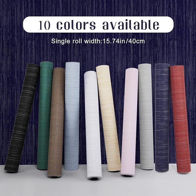 Navy Blue Grasscloth Peel and Stick Wallpaper Texture Contact Paper 15.7"x120" - Image 2