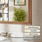 72x36 Inch Bathroom Mirror for Wall, Anti-Rust Walnut Wood Grain Metal Framed - Image 4