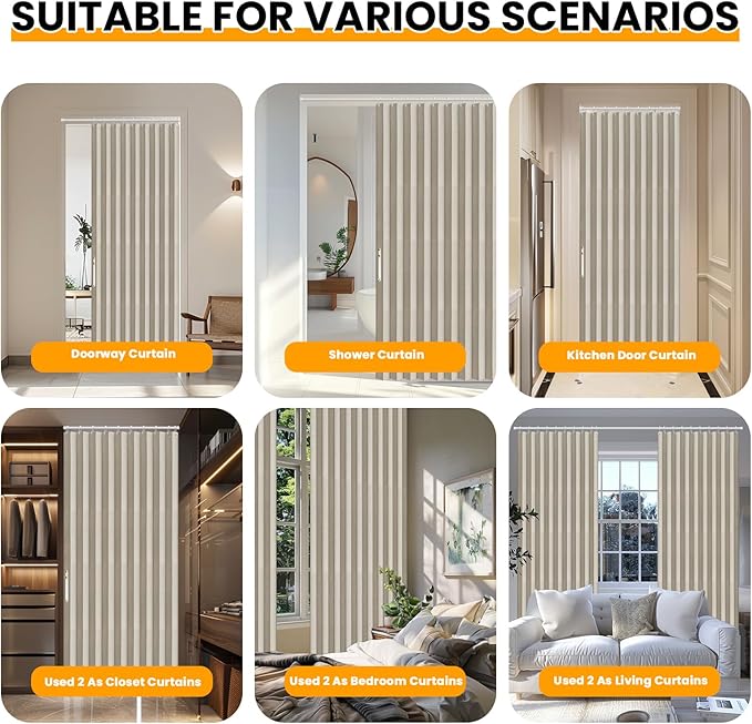 AJAZZ 100% Blackout Door Curtain Accordion Door Closet Curtain Invisible - Image 5