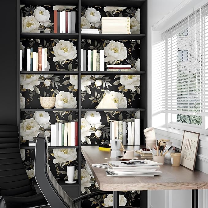 Laatse Dark Floral Wallpaper Peel and Stick Boho Wallpaper 17.5in x393in White - Image 3