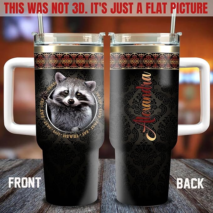 WAZONE Personalized Raccoon Coffee Tumbler Stainless Steel Tumblers With Lid 40oz Insulated Cups Custom Name Birthday Christmas Thanksgiving Gifts For Raccoons Lovers Friends Besties Sisters