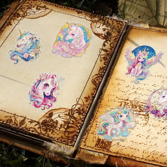 30-Piece Holographic Foil Unicorn Scrapbook Stickers - Transparent Waterproof Fantasy Colorful Unicorn Decals for Journaling, Resin Art Crafts, Gifts