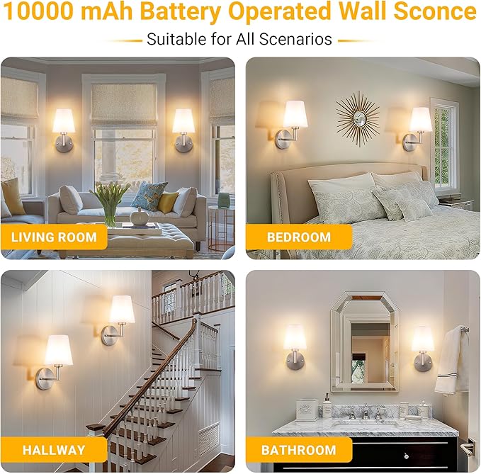 Vimhou Peel and Stick Wall Sconces, Stick On Wall Sconce Set of 2, Battery - Image 8
