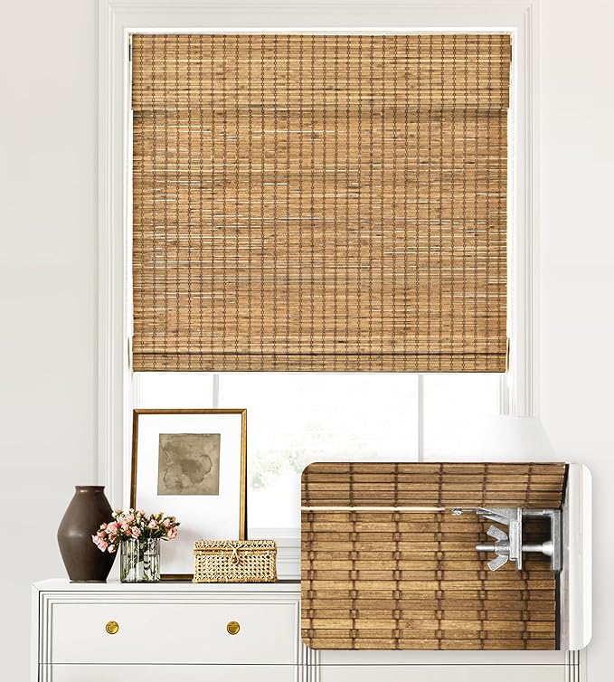 LazBlinds No Tools No Drill Cordless Bamboo Roman Shades, Light Filtering by LazBlinds