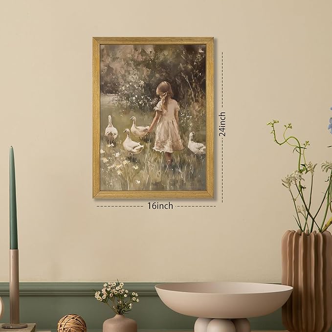 Wood Framed Canvas Wall Art, Vintage Girl - Image 4