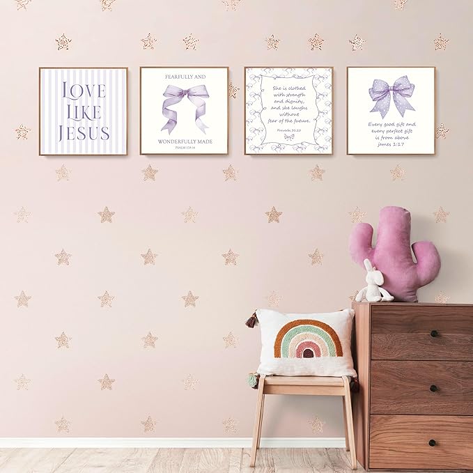 LARTSFRO Coquette Purple Bow Jesus Wall Art Decor Posters, Inspirational Bible - Image 3