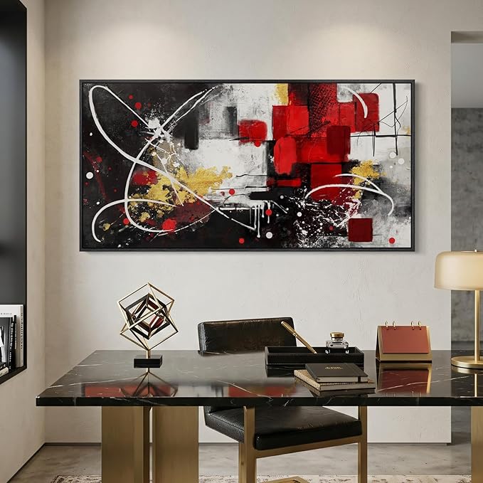 Extra Large Framed Red Black and White Abstract Wall Art - Image 6